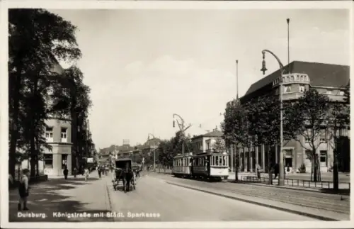 Ak Duisburg im Ruhrgebiet, Königstraße, Sparkasse, Straßenbahn