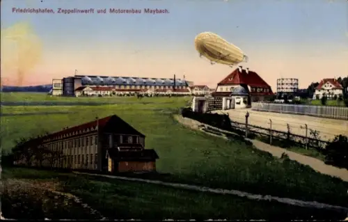 Ak Friedrichshafen am Bodensee, Graf Zeppelin, Zeppelinwerft und Motorenbau Maybach
