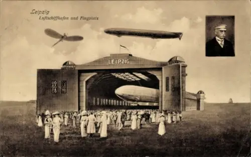 Ak Leipzig in Sachsen, Luftschiffhafen und Flugplatz, Zeppelin