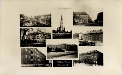 Ak Wien 21 Floridsdorf, Donaufeld, Gebäude, Straßenpartie, Kirche