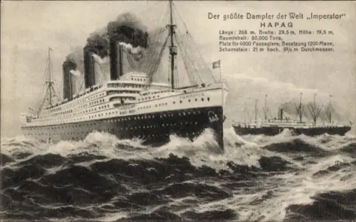 Künstler Ak Dampfschiff Imperator, Auf Ozeanfahrt, HAPAG