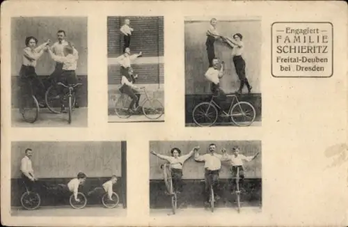 Ak Deuben Freital in Sachsen, Familie Schieritz, Fahrradartisten