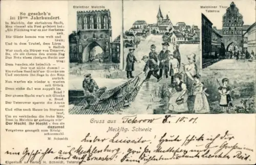 Ak Teterow in Mecklenburg, So gescheh'n im 19. Jahrhundert, Steintor, Malchiner Tor
