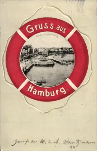 Passepartout Ak Hamburg Mitte Neustadt, Neuer Jungfernstieg, Rettungsring