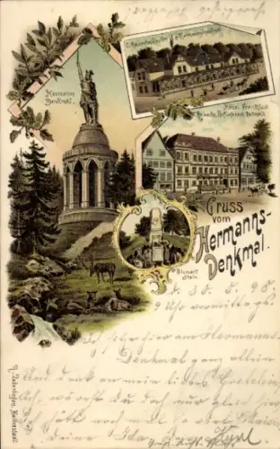 Litho Detmold, Hermannsdenkmal, Hotel Frankfurt, Reineckes Gasthof