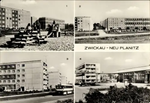 Ak Neu Planitz Zwickau in Sachsen, Neubaugebiet, Kinderspielplatz, Leninstraße, Versorgungszentrum