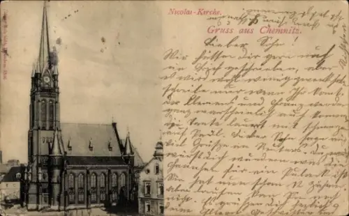 Ak Chemnitz in Sachsen, Nicolas-Kirche, Gruß aus Chemnitz