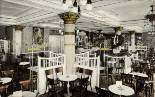 Ak Chemnitz in Sachsen, Innenansicht des Grand Café Fürstenhof, Stühle und Tische, Säulen, Gemäld