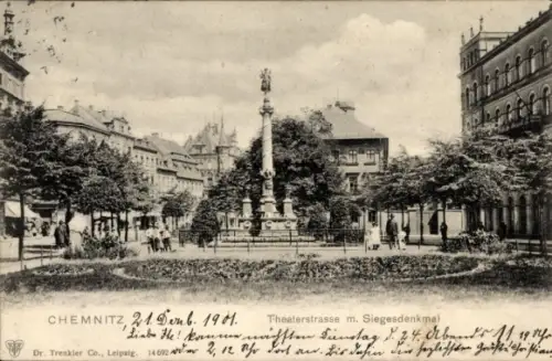 Ak Chemnitz in Sachsen,  Theaterstraße, Siegesdenkmal,  