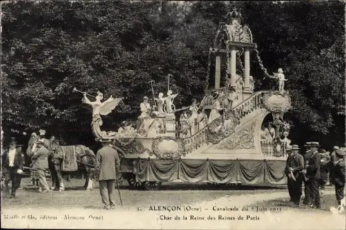 CPA Alençon Orne, Cavalcade du 5 Juin 1911, Char de la Reine des Reines de Paris