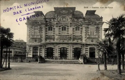 Ak Dax Landes, Casino, vue de Face, beeindruckende Architektur, Palmen im Vordergrund