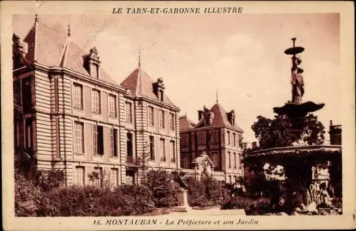 Ak Montauban Tarn et Garonne, La Préfecture, Garten, Statue,  Architektur