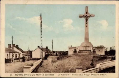 Ak Notre Dame de Monts Vendée, Kreuzweg, Häuser, Landschaft,  aus dem Jahr 1933