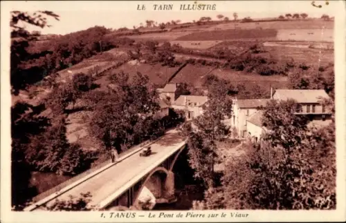 Ak Tanus Tarn, Aussicht auf den Ort, Brücke über den Viaur, grüne Landschaft, Häuser