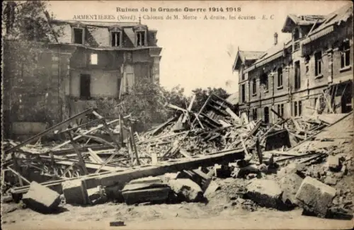 Ak Armentières Nord, Ruinen der Großen Kriege 1914-1918, Château de M. Motte, Ecuries