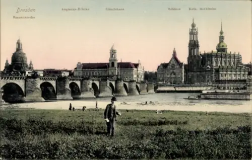 Ak Dresden Altstadt, Kirche, Schloss, Ständehaus, Augustusbrücke