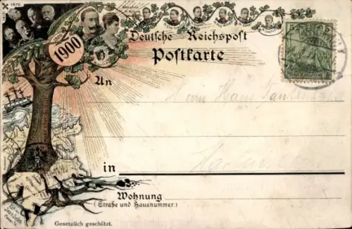 Litho Wilhelm II., Wilhelm I., Friedrich II., Bismarck, Moltke, Blücher, Jubiläum 1900