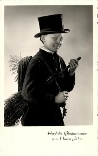 Ak Fröhliches Neujahr, Junge als Schornsteinfeger