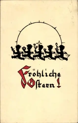 Scherenschnitt Ak Glückwunsch Ostern, Kinder, Blumen