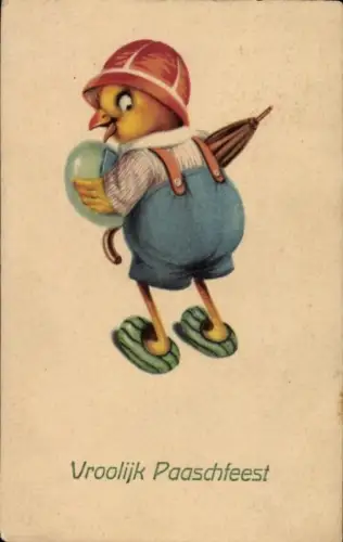 Ak Glückwunsch Ostern, Vermenschlichtes Küken, Osterei