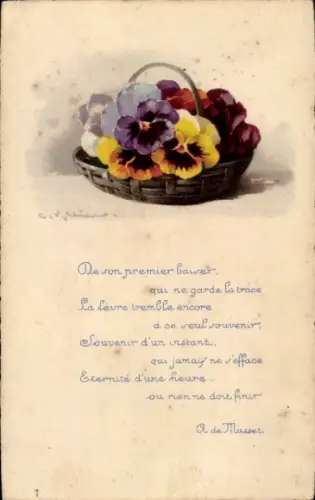 Künstler Ak Klein, C., Stiefmütterchen, Korb