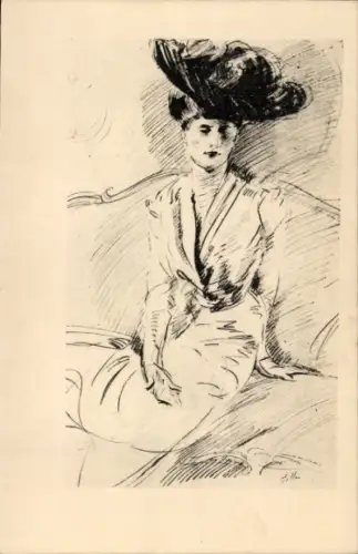 Künstler Ak Gemaltes Porträt einer Frau, Hut