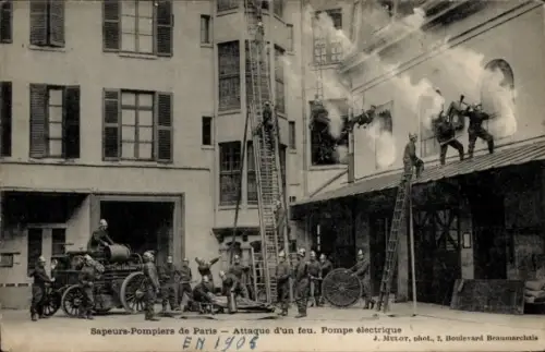 CPA Sapeurs-Pompiers de Paris, Attaque d'un feu, Pompe electrique