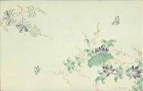 Ak Kitsch, Ornament, Blumen, Schmetterling