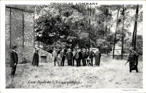Ak Les Sports, Tir au pistolet, Reklame, Chocolat Lombart