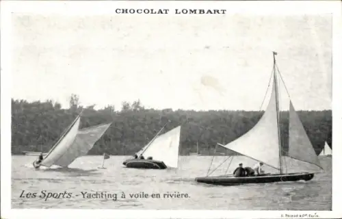 CPA Sport, Yachting a voile en riviere, Reklame, Chocolat Lombart