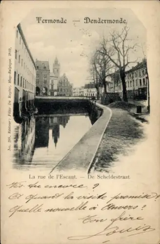 Ak Dendermonde Termonde Ostflandern, Schwarzer Kanal, Gebäude, Wasser, Text in Französisch, Jahr