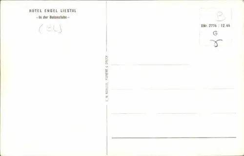 Ak Liestal Kanton Basel Land Schweiz, Innenansicht eines Gastraums, Tische, Stühle, Blumenvasen, 