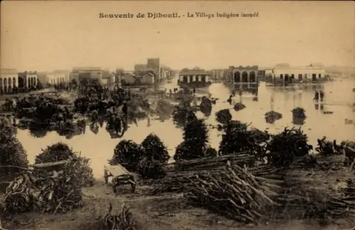 Ak Djibouti Dschibuti, überflutetes Dorf