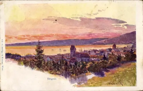 Ak Bregenz am Bodensee Vorarlberg,  Landschaft mit See, sanfte Farben, keine Persönlichkeiten, ke