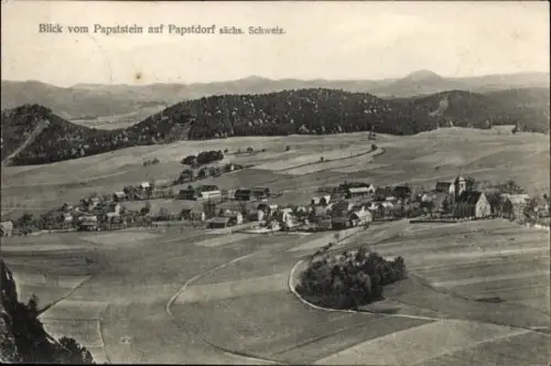 Ak Papstdorf Gohrisch Sächsische Schweiz, Blick vom Papststein, Panorama