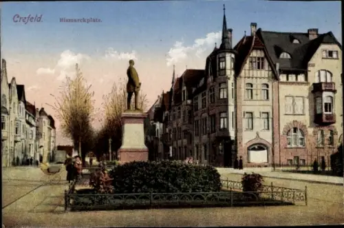 Ak Krefeld am Niederrhein, Bismarckplatz, Denkmal, Kinderwagen