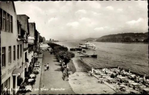 Ak Niederbreisig Bad Breisig am Rhein, Rheinufer, Hotel Rheinischer Hof, Dampfschiff