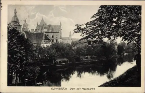 Ak Osnabrück in Niedersachsen, Dom, Hasepartie, Fluss, Wohnhäuser