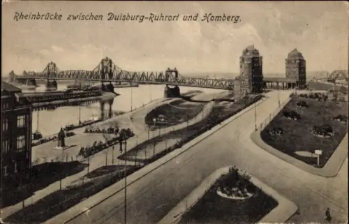 Ak Ruhrort Duisburg im Ruhrgebiet, Rheinbrücke, Homberg