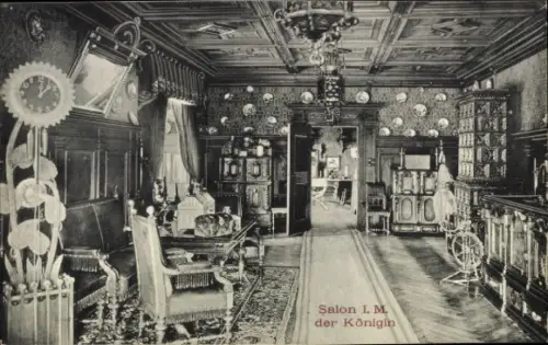 Ak Bebenhausen Tübingen am Neckar, Salon I. M. der Königin,  Einrichtung, Möbel, Wandverkleidung,