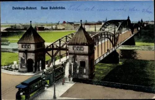 Ak Ruhrort Duisburg im Ruhrgebiet, Neue Ruhrbrücke, Straßenbahn