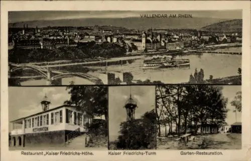 Ak Vallendar am Rhein,  Restaurant Kaiser Friedrichs-Höhe, Kaiser Friedrichs-Turm, Garten-Resta..
