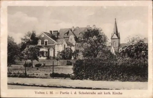 Ak Velten in der Mark, Schulstraße, katholische Kirche