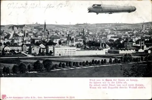 Ak Gera in Thüringen, Gesamtansicht, Zeppelin