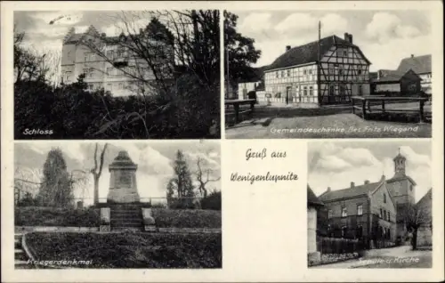 Ak Wenigenlupnitz Hörselberg Hainich in Thüringen, Schloss, Gemeindeschänke, Kirche, Schule, Denkmal