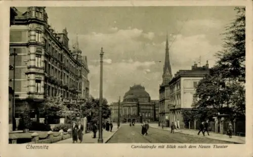 Ak Chemnitz in Sachsen, Carolastraße, Neuen Theater, Hotel Barg Wettin