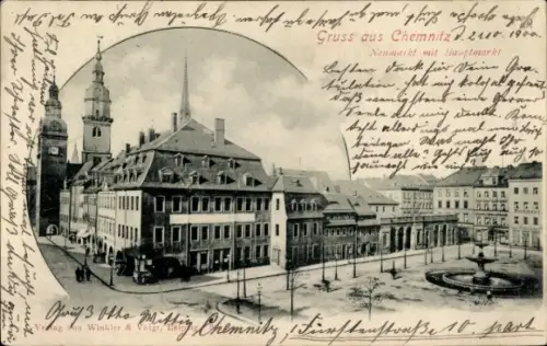 Ak Chemnitz in Sachsen, Neumarkt mit Hauptmarkt,  Architektur, Brunnen