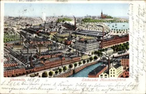 Ak Chemnitz in Sachsen,  Sächsische Maschinenfabrik, Industriegebäude, Stadtansicht, Fluss