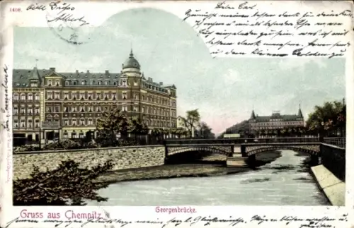 Ak Chemnitz in Sachsen, Georgenbrücke,  Architektur, Flussansicht, 
