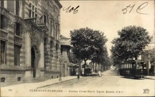 Ak Clermont Ferrand Puy de Dôme, Avenue Croiz Morel, Lycee Jeanne d'Arc, Straßenbahn